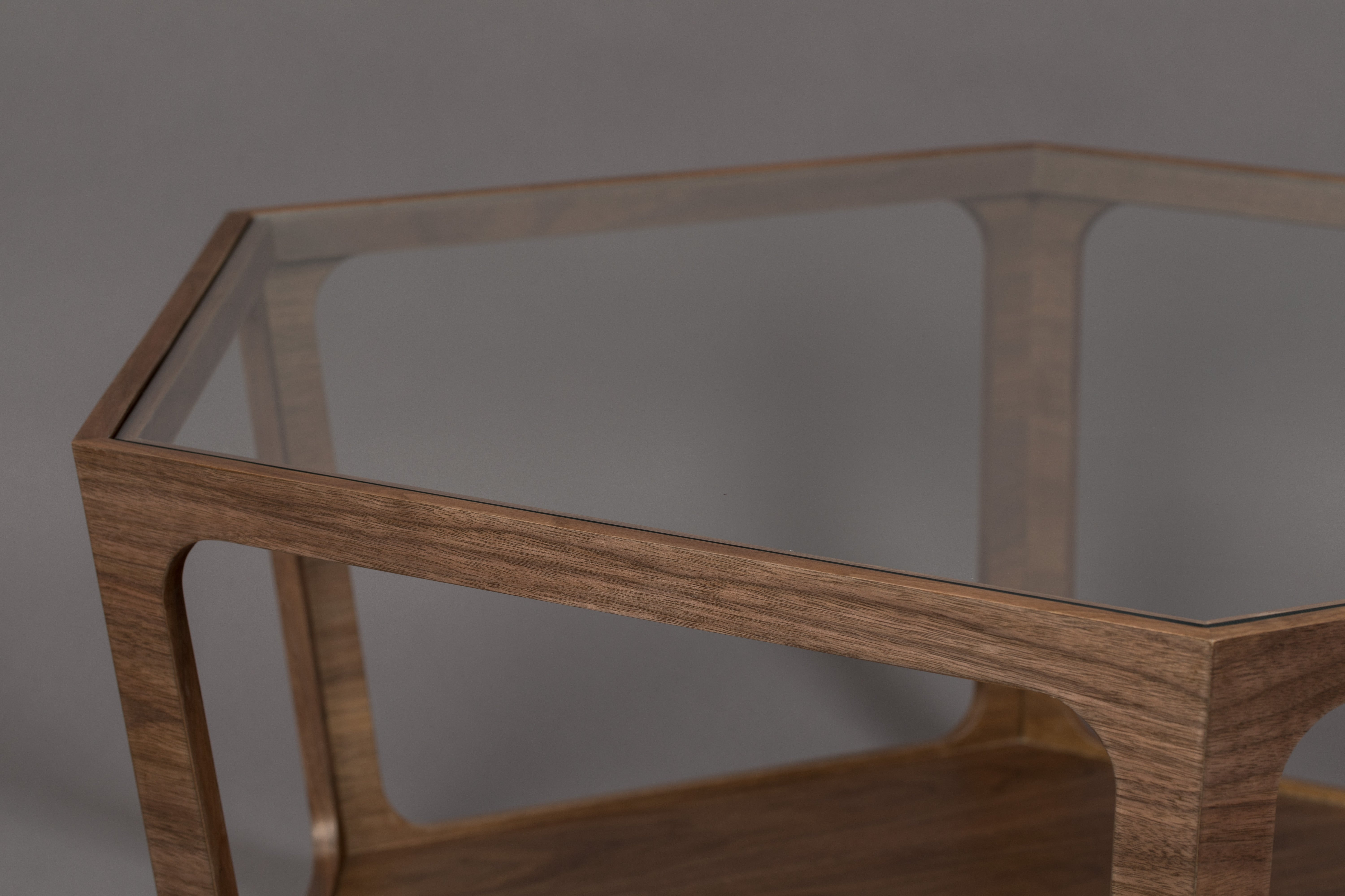 Dutchbone Sita Walnut Brown Wood & Glass Hexagon Coffee Table